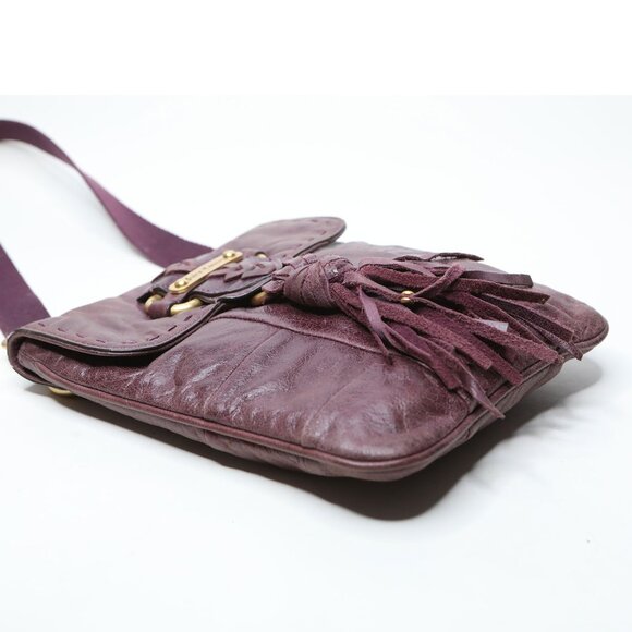 Vintage Y2K Juicy Couture Plum Purple Leather Crossbody Bag Gold Tassel - Picture 14 of 16